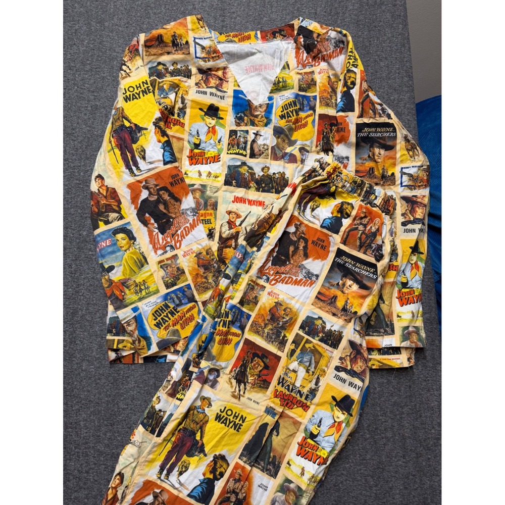 John Wayne Movie Poster Print Pajama Set Mens Western VTG handmade  Sleepwear L
